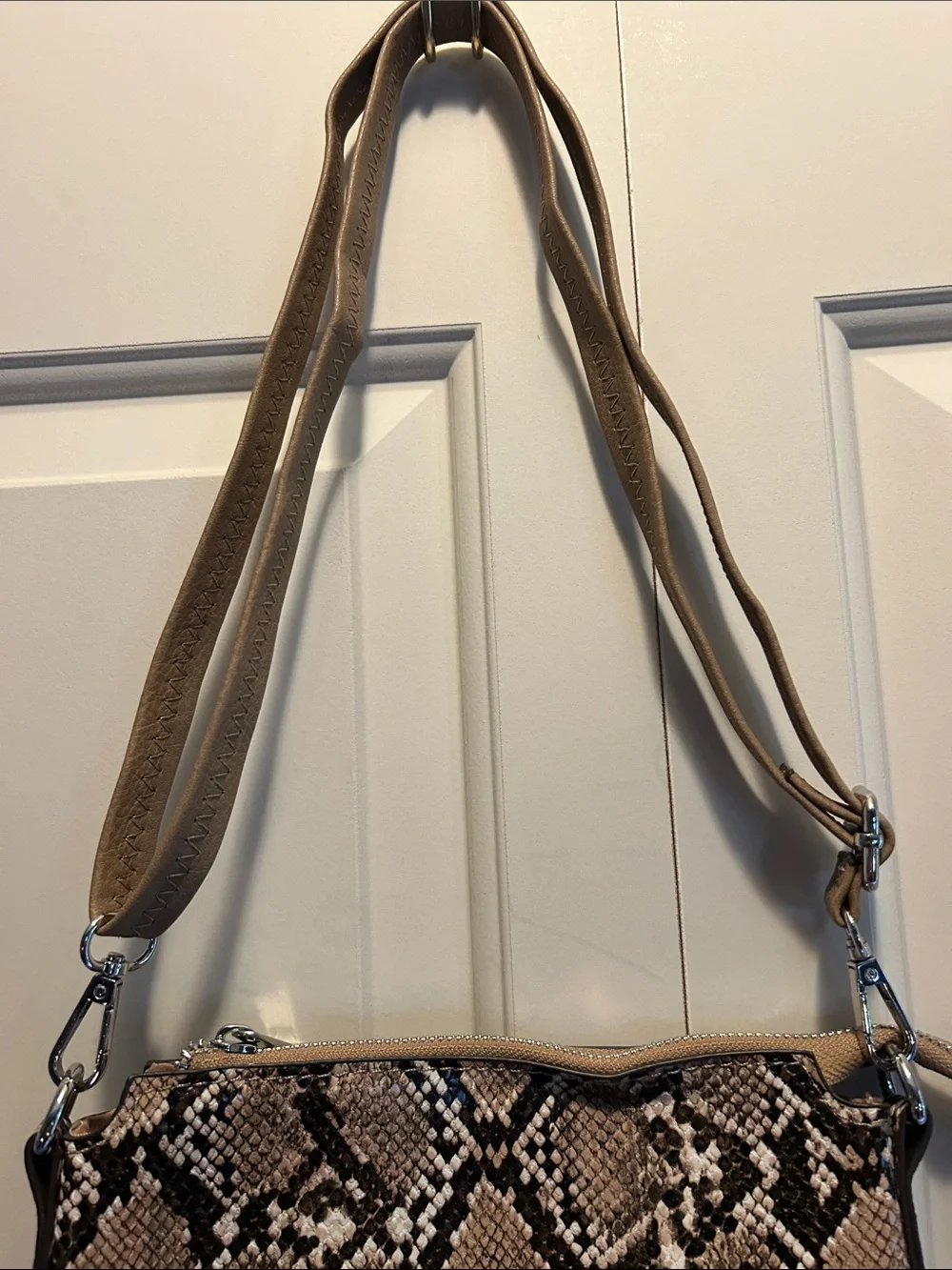 Snake-Print Crossbody Bag in Beige and Black